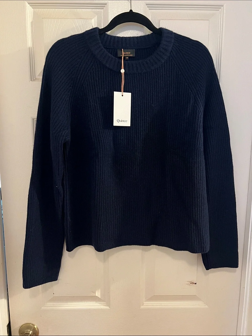 NWT Quince Mongolian Cashmere Fisherman Crewneck Sweater in Navy, sz Medium